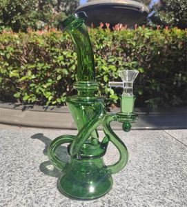 2021 Shisha Bong Glas Dab Rig Clear Pure Green Recyler Wasserbongs Rauchrohre 8-10 Zoll Höhe 14,4 mm Innengewinde mit Quarzknaller