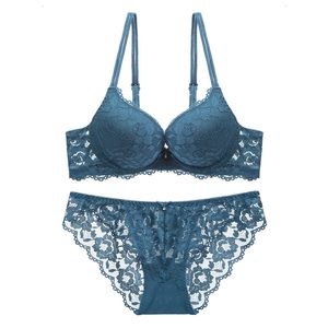 New fashion Blu reggiseno push up set profondo scollo a V reggiseno spesso lingerie set pizzo sexy intimo donna set cotone confortevole coppa B C X0526