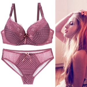 Sexiga kvinnor BRAS Set Dot Push Up Underwear Sets Bh och Thong Briefs Trosor Intimates Printed A B C D DD E Storlek 32-44 X0526