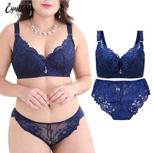 CYNTHRA Reggiseni da donna Plus Large Size raccolti sexy pizzo grasso seno grande sottile regolabile traspirante biancheria intima femminile set X0526