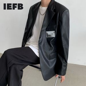 IEFB韓国ラベルデザインブラックスーツコートメンズ服緩いカジュアルストリートウェアクールシングルボタン長袖ブレザーY6747 210524