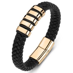 Trendy Männer Klassische Hardware Stahl Ring Geflochtene Magnetische Schnalle Leder Armband Schmuck Q0719