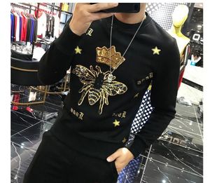 Men's 2021 spring and autumn new trend bee crown slim round neck pullover ins casual long-sleeved sweater men's trend