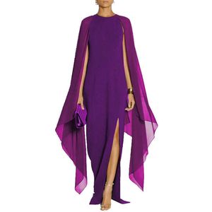 Zipper Solid Color Chiffon Patchwork Sexy Evening Dress Women Long Sleeve Loose Split Fork Plus Size Long Temperament Dresses 210608