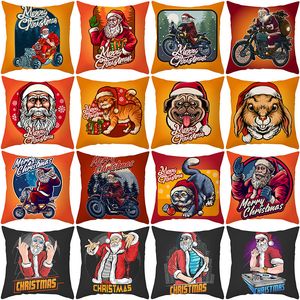 Funny Santa Christmas Throw Pillow Covers 18x18 Inch Santa Claus Pets Home Decorative Pillowcase for Couch Sofa GGE2157