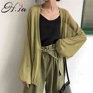 Women Spring Summer Cardigans V neck Transparent Papery Casual Loose Style Suncreen Female 210430