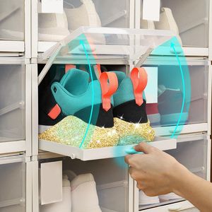 Размер L Push-Pull Пластиковая прозрачная обувь для хранения организация Организатор шкаф шкаф