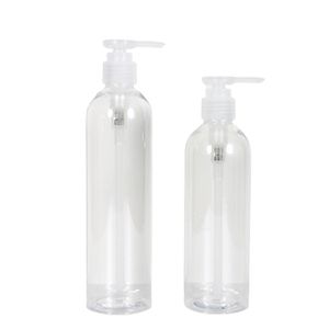 Förpackning genomskinlig plastflaska Rund axel Pet White Lotion Presspump Tom återfyllningsbar bärbar kosmetisk förpackningsbehållare 250ml 300 ml