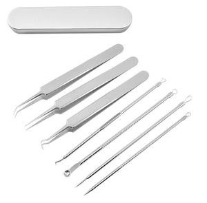 Stainless Silver Blackhead Remover Pimple Popper Tool Kit 7pcs Comedone Extractor Blemish Whitehead Extraction Popping XB1