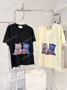 Wholesale two shirts for sale - Group buy 22ss Men Women Designers T Shirts tee Two cats Jacquard Embroidery short sleeve Man Crew Neck paris Fashion Streetwear Black white XS L