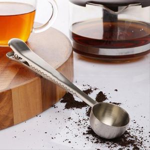 Stainless Steel Coffee Measuring Scoop Tools With Bag Clip Sealing Multifunction Baking Measure Spoons Seasoning Milk Ice Cream Scoops RH0824