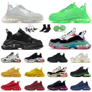 Fashion Triple S Mens Womens Platform Sneakers Clear Sole Shoes 17FW Black All White Crystal Bottoms Luxurys Designers Vintage Outdoor Sports Trainers