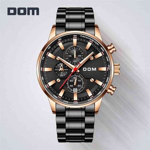 DOM Sapphire Sport Watches for Men Top Brand Luxury Military Stainless Steel Wrist Watch Man Clock Chronograph Wristwatch M-131 210329