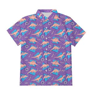 Ifpd EU-storlek Sommar Casual Knapptröjor Kvinnor / Män 3d Skriv ut Dinosaur Tecknadskjorta Unisex Fitness Short Sleeve Plus Toppar 210626