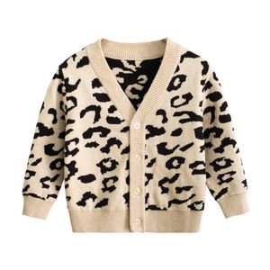 Primavera Malha Cardigan Camisola Bebê Crianças Roupa Meninos Meninas Meninas Lepard Sweaters Wear Boy Girl Roupas Inverno Y1024