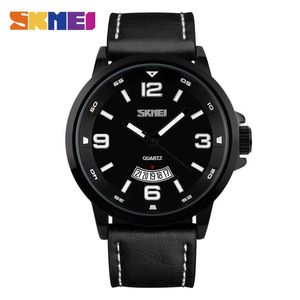 Skmei Fashion Mens Watches Top Brand Luxury Watch Men Leather Strap 3bar Waterproof Quartz Wristwatches Relogio Masculino 9115 Q0524
