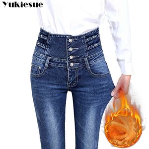 autumn high waist winter warm thick ladies jeans woman button fly legging pencil pants jeans plus size stretch women jeans 210519