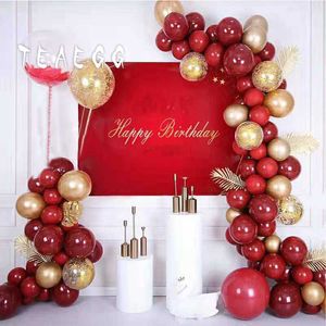 98Pcs Gold Confetti Balloons Garland Arch Kit Metallic Gold Red Feather Adult 30St Birthday Wedding Decoration Party Supplies 210626