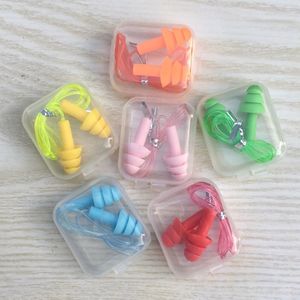 Wholesale Plastic Earplugs Swimmers Soft and Flexible Ear care Plugs with rope for travelling sleeping reduce noise Earplug