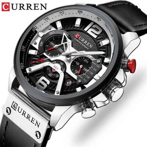 CURREN Mens Watches Top Brand Luxury Leather Sports Watch Men Fashion Chronograph Quartz Man Clock Waterproof Relogio Masculino 210804