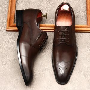 Handmade Men Genuine Leather Dress Shoes High Quality Italian Design Black Coffee Color Hand-polished Square Head Wedding Shoes