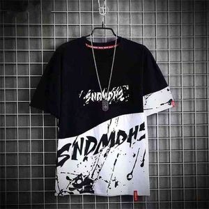 Kortärmad T-shirt Män Sommar Patchwork Tshirt Top Tees Hip Hop Punk Rock Mode Kläder Plus Storlek M-3XL O-Neck 210707