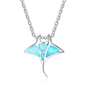 Богемия Голубая имитация опала Симпатичные медузы кулон кулон ожерелье радуги рождения китовое животное ожерелье женщины океан пляж ювелирные изделия G1206