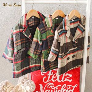 Baby Boy Girl Woolen Jacket Plaid Warm Infant Toddle Lapel Tweed Coat Spring Autumn Winter Baby Outwear Clothes 1-5Y H0909