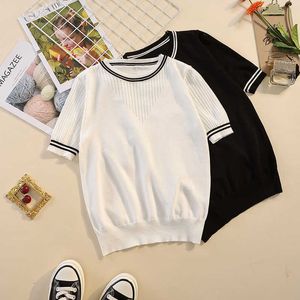 L-4XL Plus Size Women Hollow Out Kint Sweater Pullover Loose Casual Short Sleeve O Neck Kint Summer Female Jumper Pullovers 210604