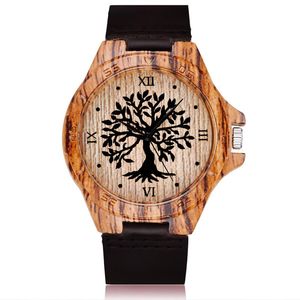 Wristwatches Tree Of Life Imitation Wood Watch Men Women Couple Wristwatch Imitate Wooden Watches Acrylic Case Male Black Brown Wrist Clock