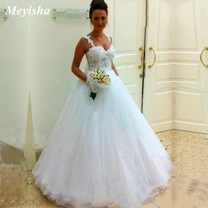 ZJ9213 2021 Bianco Avorio Pizzo Tulle Cinghie di spaghetti Abiti da sposa Abito da sposa plus size maxi formale 2-26W