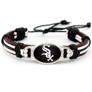 Charm Bracelets Baseball Sports Chicago Charms Black Sox Bracelet Leather Bangle Paracord Survival Fans