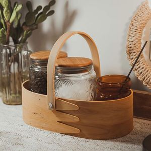 Wholesale small fruit basket for sale - Group buy Storage Baskets Wooden Basket With Handle Wood Organizer For Small Things Woven Fruit Picnic Food Cake Breadbasket