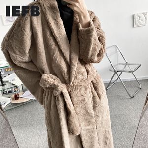 IEFB Design Men's Wear Medium Length Minimalist Chic Plush Lace Up Cotton Clothes Thick Warm Loose Korean Clothes 9Y5084 210524