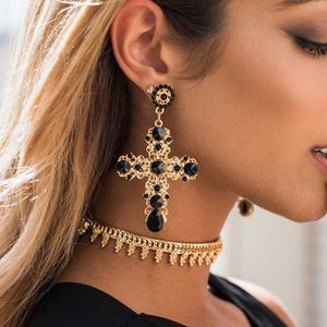 Nuovo arrivo vintage nero rosa cristallo croce orecchini per le donne barocche bohémien grandi orecchini lunghi gioielli Brincos 2020
