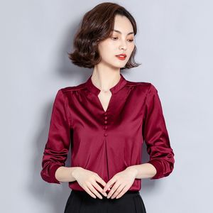 秋の韓国のファッションシルクの女性のシャツサテン長袖ブラウスプラスサイズXXL Blusas Femininas Elegante Ladies Tops 210427