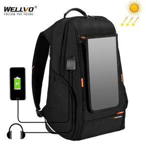 Panela de painel solar ao ar livre Mochilas de viagem Multifuncional Multifuncional Backpack Men Bolsa de laptop com punho USB Carregamento Porta XA279Z 210322