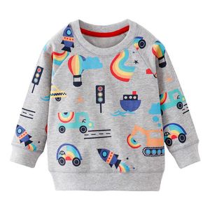 100% bomullspojkar sweatshirts för höst vinter barnkläder tecknad raketer tryckta söta barn toppar långärmad toddler skjorta 210529