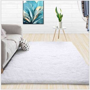 Modern Shaggy Carpet Living Room Coffee Table Bedroom Rugs Solid Color Fluffy Silky Rug Balcony Mats Home Decoration White