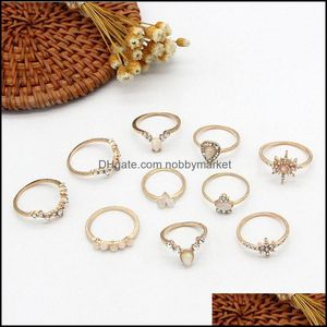 Cluster Rings Jewelry Knuckle Set Bohemian Ring For Girls Vintage Crystal Joint Knot Sets Teens Party Fesvital Gift Drop Delivery 2021 Skyqp