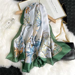 Sarongs Partihandel Fashion Silk Scarf För Kvinnor Vårdesigner Blomblomma Långa halsdukar Wrap med tagg 180x90cm Sjal