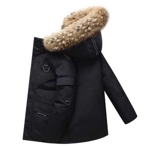 두꺼운 남성 다운 재킷 모피 칼라 따뜻한 파카-30도 남성 캐주얼 화이트 오리 코트 겨울 눈 외투 210927