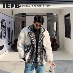 IEFB /Men's Clothing Lamb Wool Coat Loose Thickening Warm Patchwork Winter Fashion Cotton-padded Clothes For Male 19H-a219 210524
