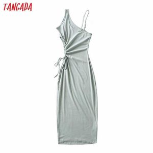 Tangada Donne Solid Cut-out Midi Dress Dress Strap Syless Fashion Lady Dresses Sexy Vestido Fe08 210609