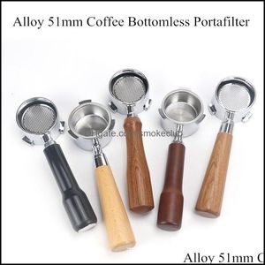 Coffeeware Kitchen, Dining Bar Home & Garden Coffee Filters 51Mm Bottomless Portafilter Espresso Alloy Funnel Wooden Handle Filter Holder Dr