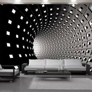 American Vintage 3d Wallpaper White Square Expansion Space Tunnel Decorazione d'interni Pittura Sfondi murali Carte da parati classiche