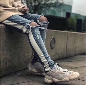 Newest Design Winter Mens Jeans Designer Famous Brand Mens Washed White Stripe Off Casual Slim Lightweight Stretch Skinny Pants Straigh Size 29-38