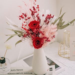 Fleurs décoratives couronnes conservées bouquet séché rose moderne naturel eucalyptus feuilles plantes pampas herbe mec de mariage décor