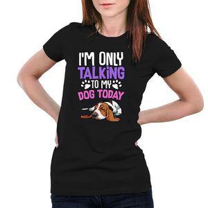 Мама Шорты оптовых-Мужские футболки аниме забавная буква онлайн тенденция мама я только разговариваю с моей собакой сегодня напечатанные женщины с коротким рукавом мягкий негабаритную футболку
