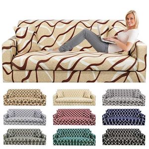 Stretch Corner Sofa Pokrywa do salonu Drukowanie geometryczne Segmentowy Slipcover Elastyczny Wystrój Home 1/2/4/4 SEAT L Shape 211116